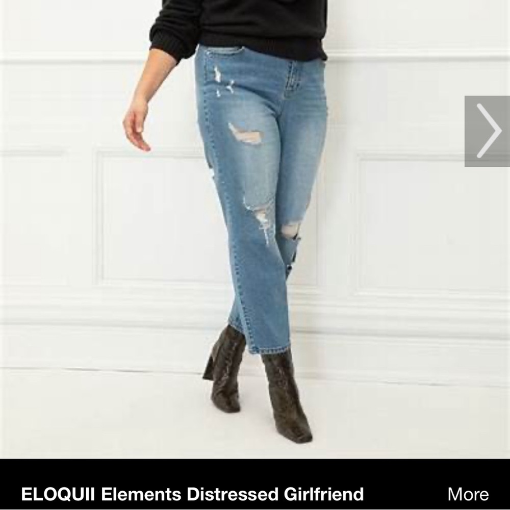 ELOQUII NWT black distressed Girlfriend Jean